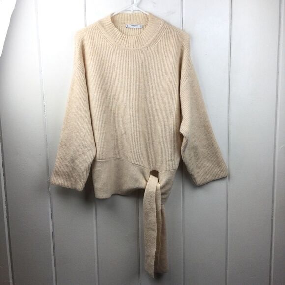 Mango Sweaters - Mango Cream Shaker Knit Sweater, Crew Neck, Tie Waist, Size Small